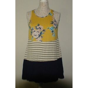 Egs Womens Floral Striped Colorblock Sleeveless Mini Dress Yellow Navy Small